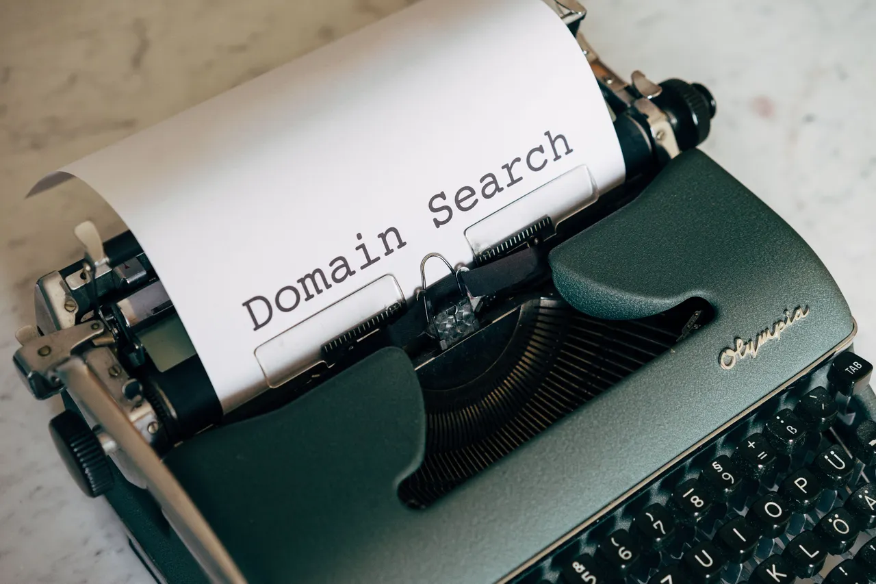 Vintage typewriter with a page reading Domain Search